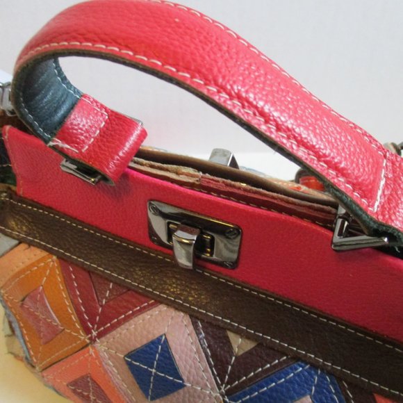 *Vera Pelle Color-Blocked 2-Way Satchel Shoulder Bag - Picture 5 of 9